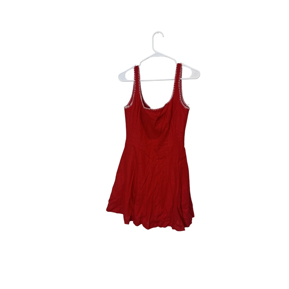 Avec Les Filles Dress Womens Small Red Linen Rayon Fit & Flare Lined‎ Sundress